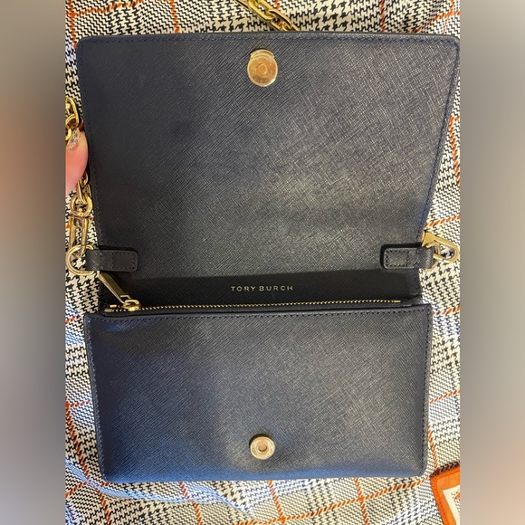 TORY BURCH Navy Blue Robinson Wallet with Purse Chain - Picture 4 of 5